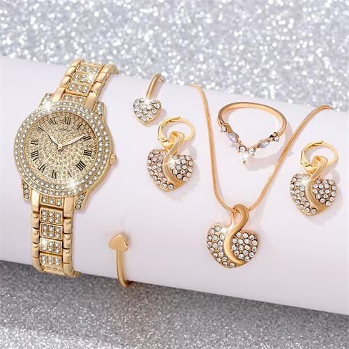 Parure Montre & Bijoux Dorés Luxe – Élégance Complète & Brillance Totale